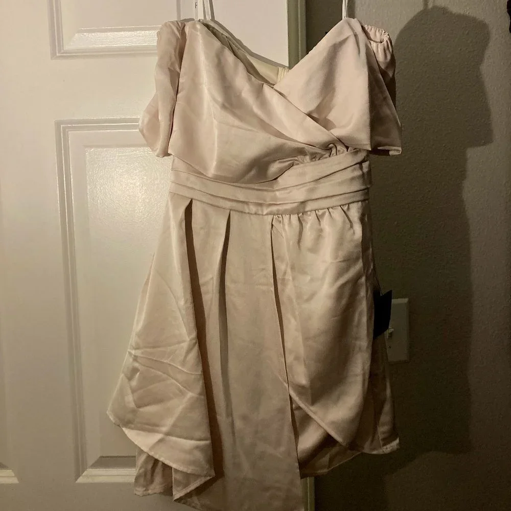 Satin Off the Shoulder Mini Dress - Picture 2 of 3